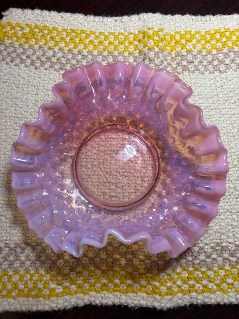 Vintage MCM (1940-69) Fenton Art Cranberry Opalescent Hobnail Ruffled Dish